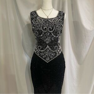 Vintage Black and Silver Embellished Silk Dress